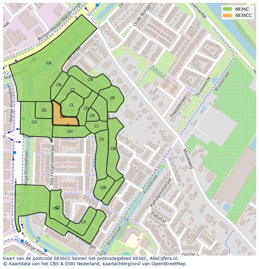Afbeelding van het postcodegebied 6836 CC op de kaart.
