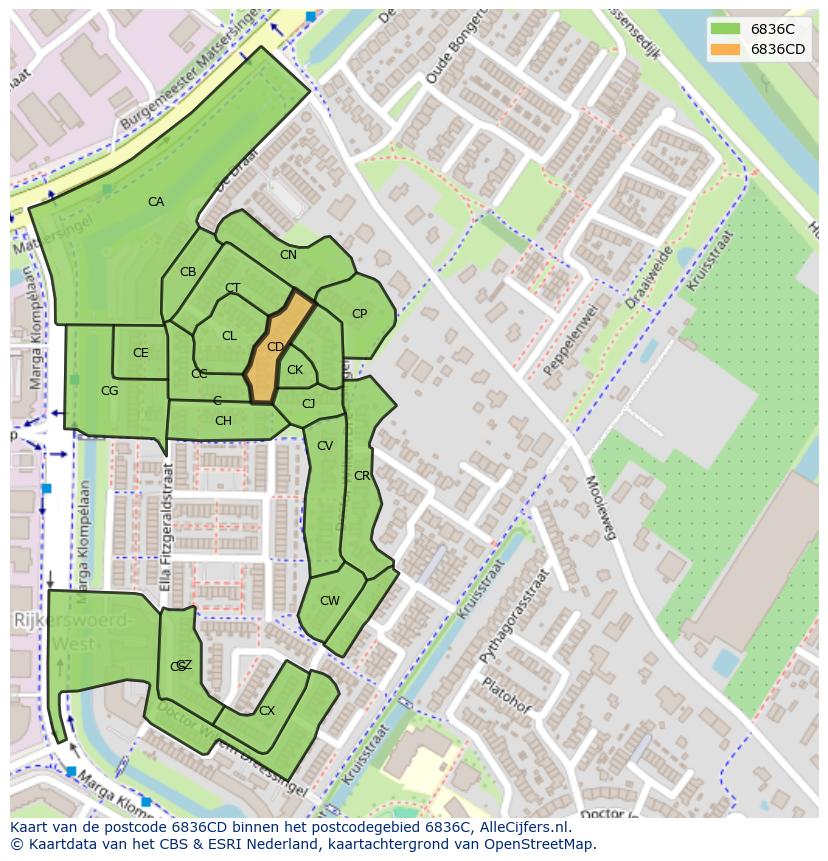 Afbeelding van het postcodegebied 6836 CD op de kaart.