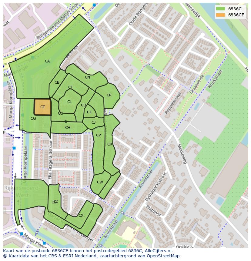 Afbeelding van het postcodegebied 6836 CE op de kaart.
