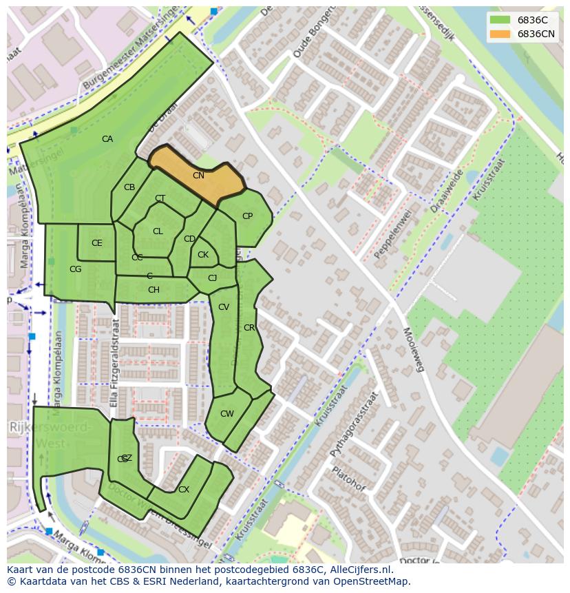 Afbeelding van het postcodegebied 6836 CN op de kaart.