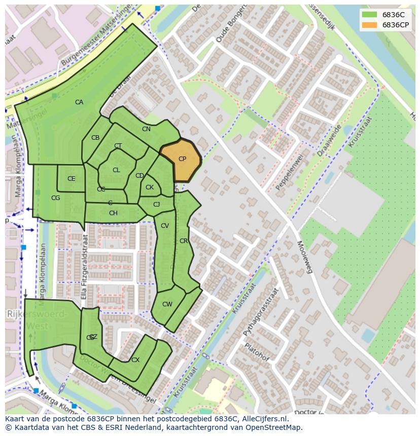 Afbeelding van het postcodegebied 6836 CP op de kaart.
