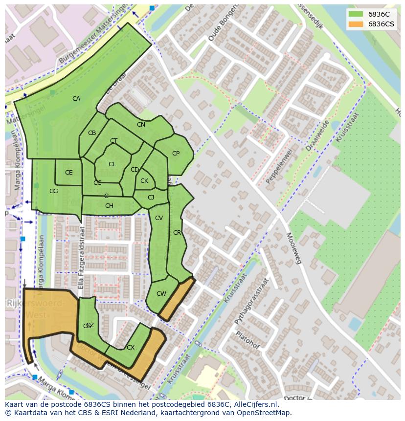 Afbeelding van het postcodegebied 6836 CS op de kaart.
