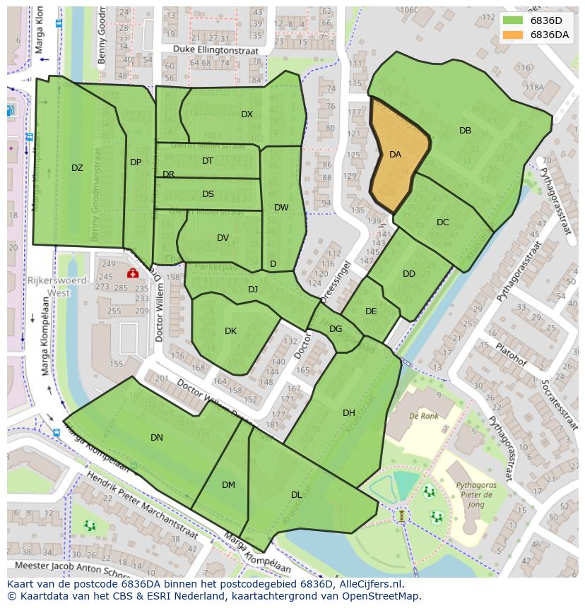 Afbeelding van het postcodegebied 6836 DA op de kaart.