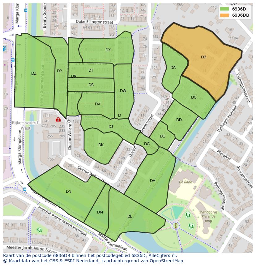 Afbeelding van het postcodegebied 6836 DB op de kaart.