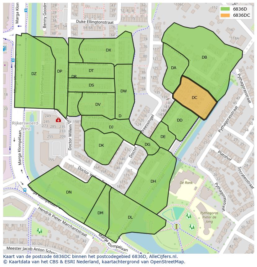 Afbeelding van het postcodegebied 6836 DC op de kaart.