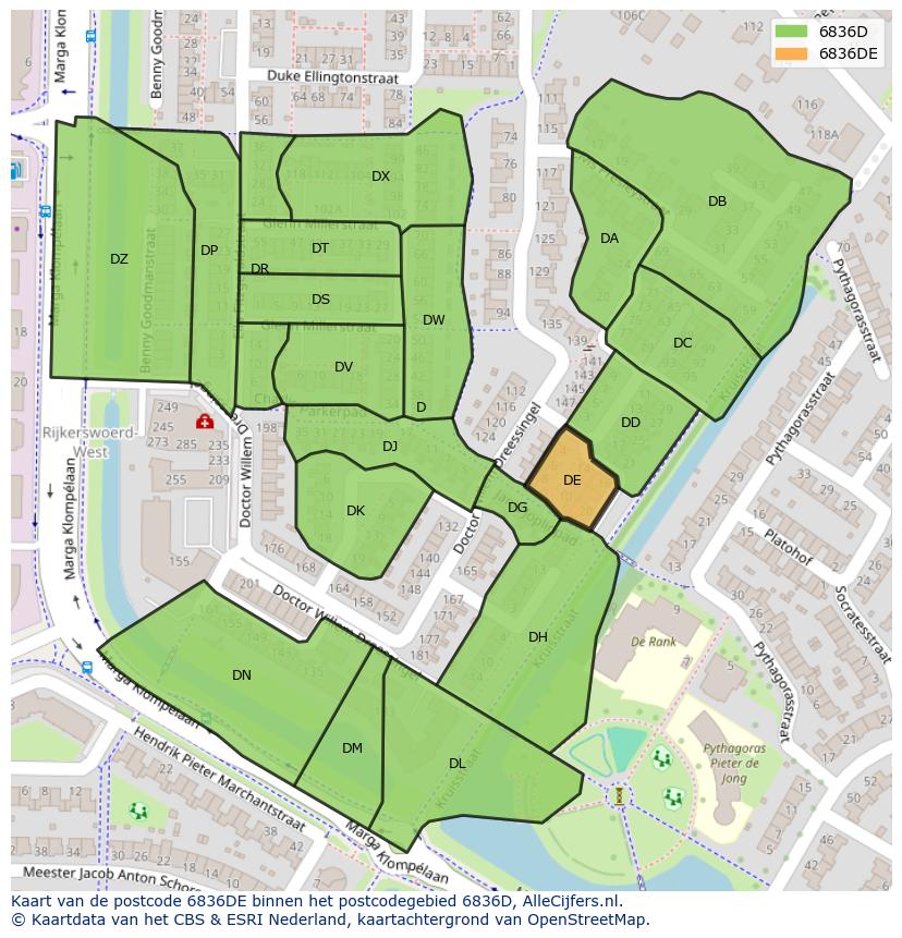 Afbeelding van het postcodegebied 6836 DE op de kaart.