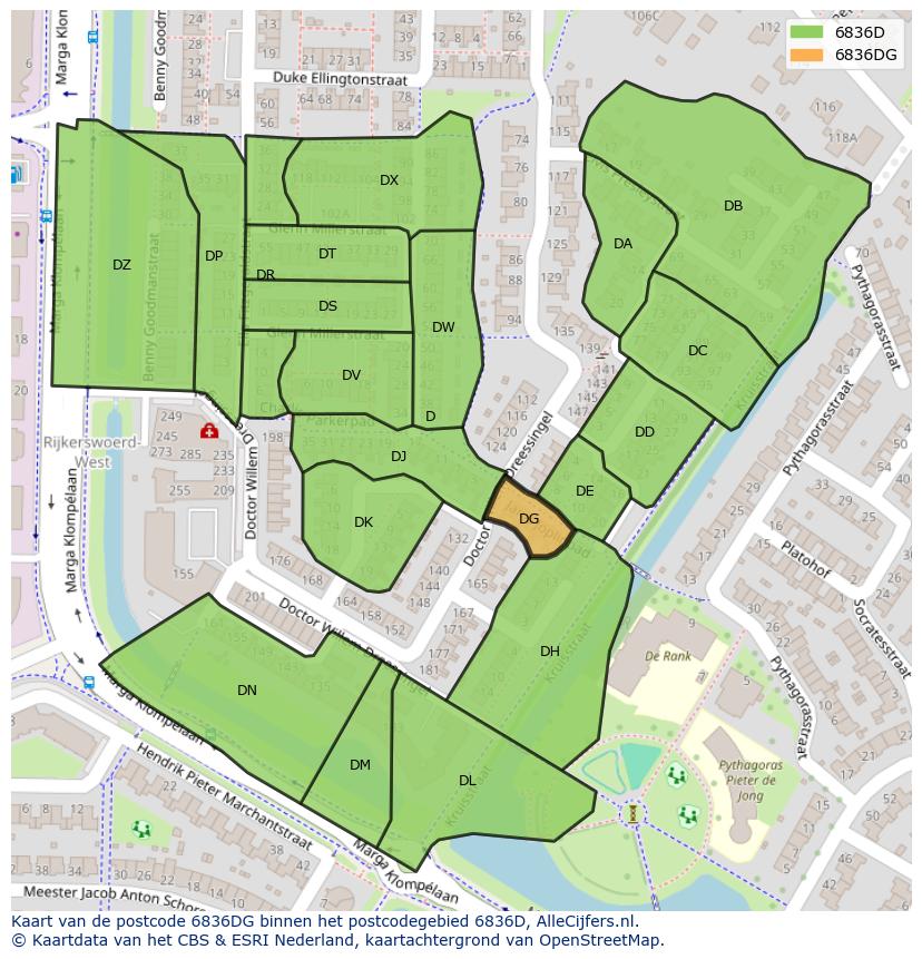 Afbeelding van het postcodegebied 6836 DG op de kaart.
