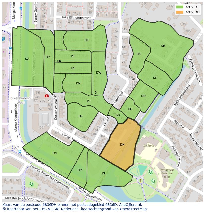 Afbeelding van het postcodegebied 6836 DH op de kaart.