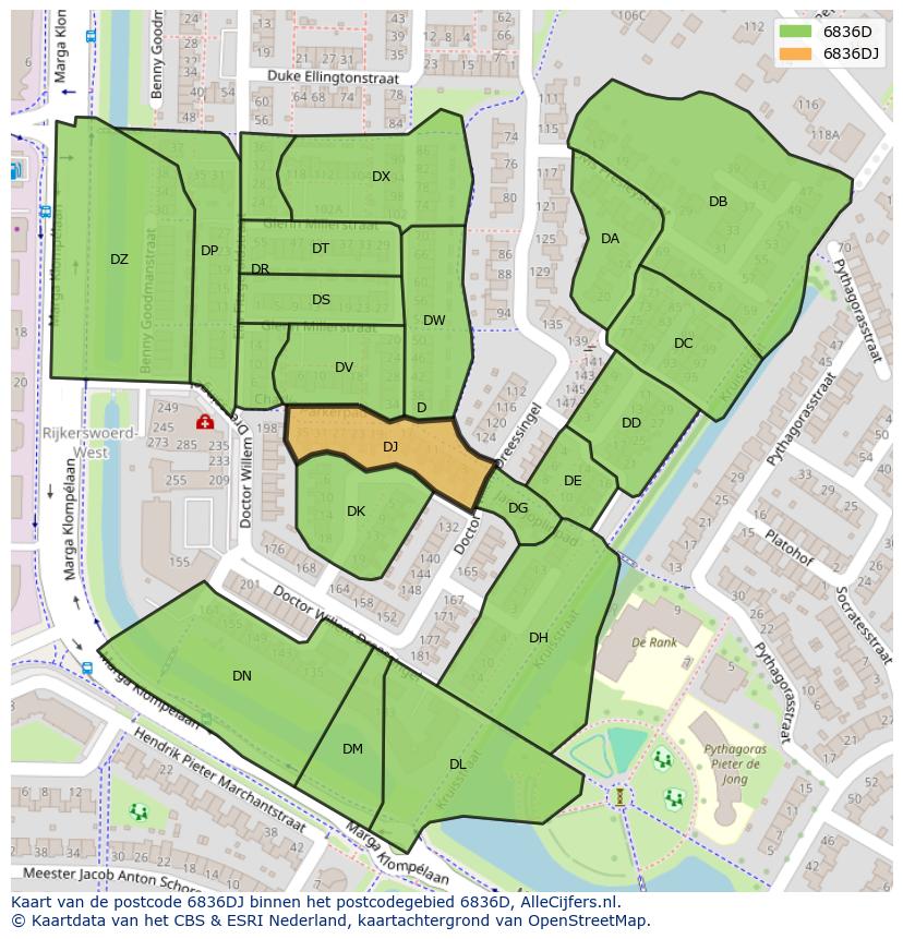 Afbeelding van het postcodegebied 6836 DJ op de kaart.