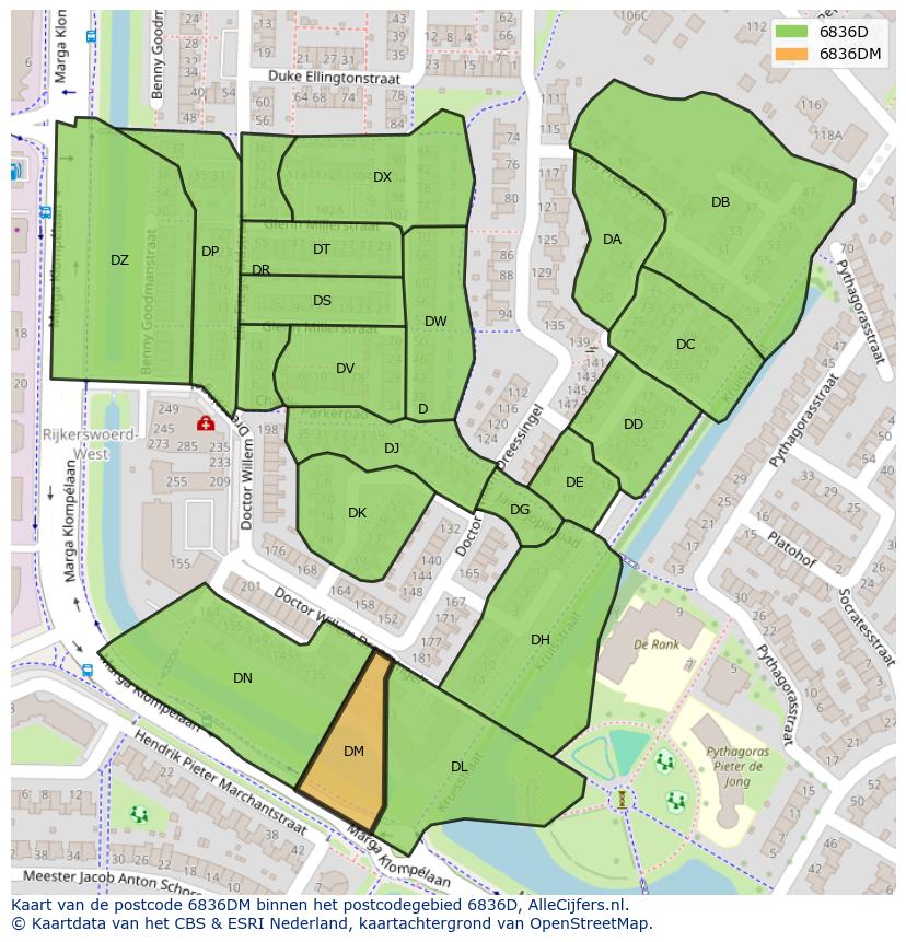 Afbeelding van het postcodegebied 6836 DM op de kaart.