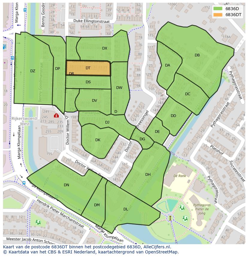 Afbeelding van het postcodegebied 6836 DT op de kaart.
