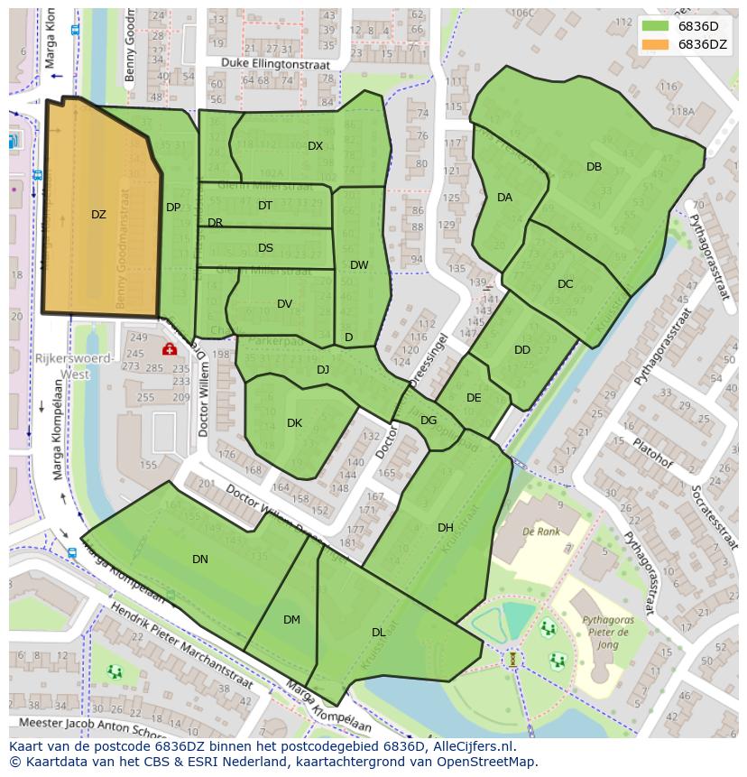 Afbeelding van het postcodegebied 6836 DZ op de kaart.