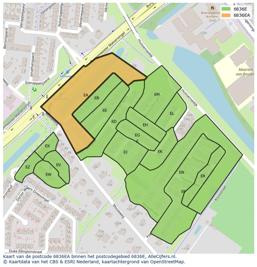Afbeelding van het postcodegebied 6836 EA op de kaart.