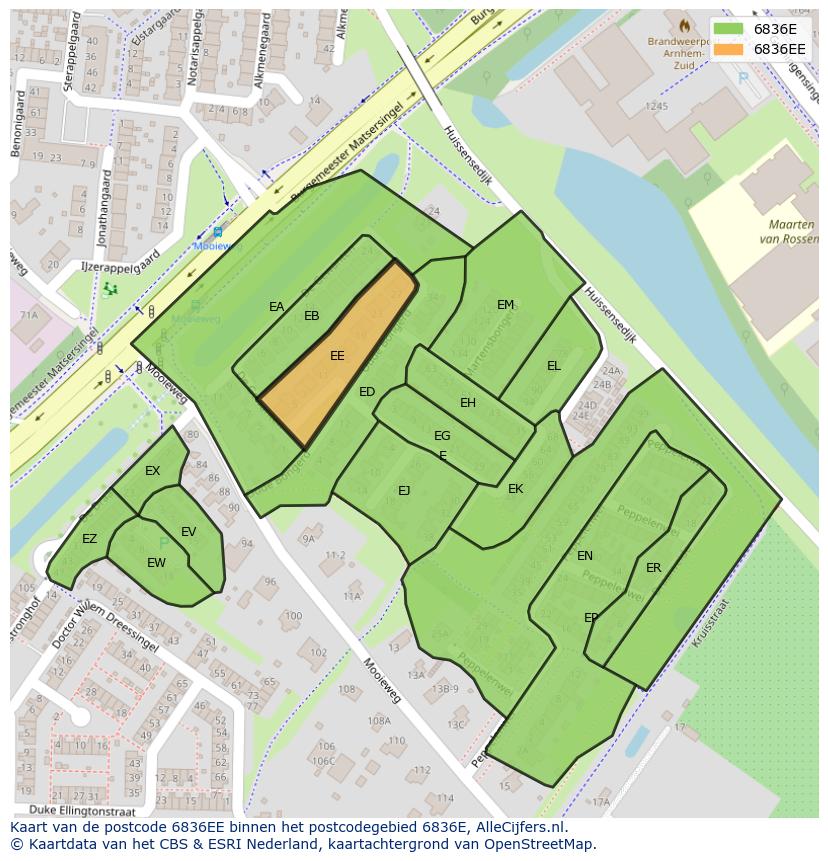 Afbeelding van het postcodegebied 6836 EE op de kaart.
