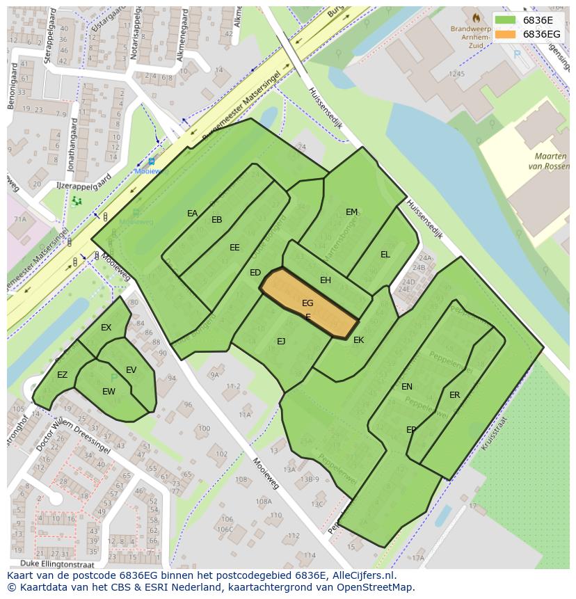 Afbeelding van het postcodegebied 6836 EG op de kaart.