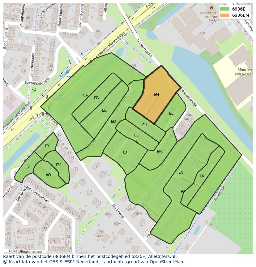 Afbeelding van het postcodegebied 6836 EM op de kaart.