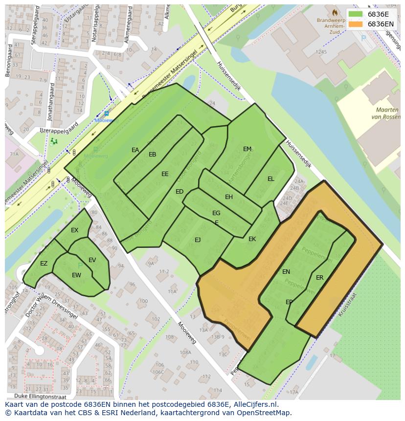 Afbeelding van het postcodegebied 6836 EN op de kaart.