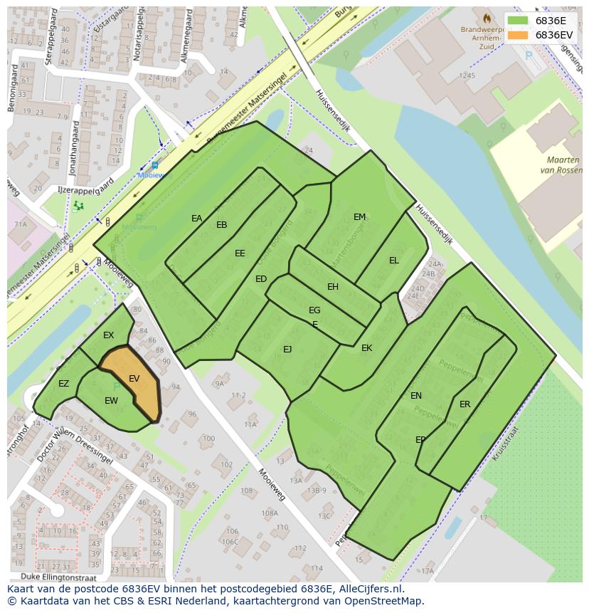 Afbeelding van het postcodegebied 6836 EV op de kaart.