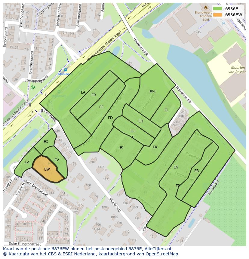Afbeelding van het postcodegebied 6836 EW op de kaart.