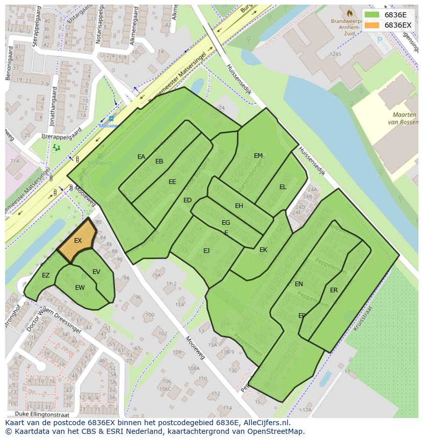 Afbeelding van het postcodegebied 6836 EX op de kaart.