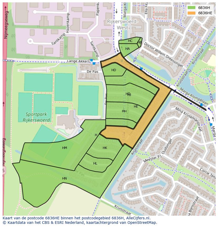 Afbeelding van het postcodegebied 6836 HE op de kaart.