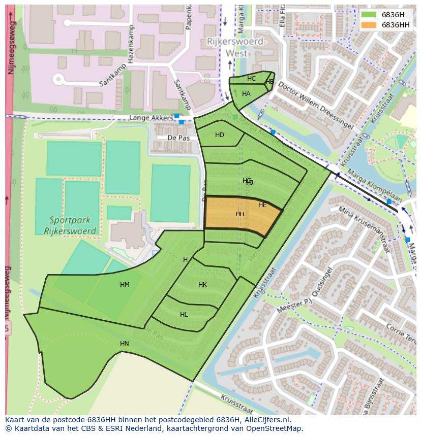 Afbeelding van het postcodegebied 6836 HH op de kaart.