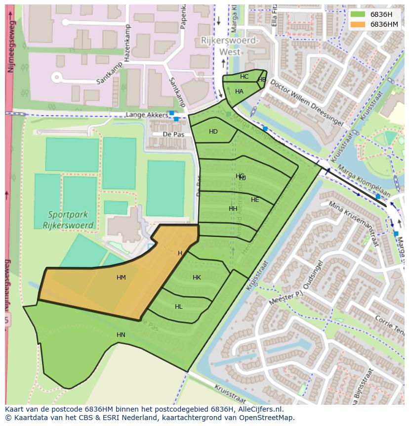Afbeelding van het postcodegebied 6836 HM op de kaart.