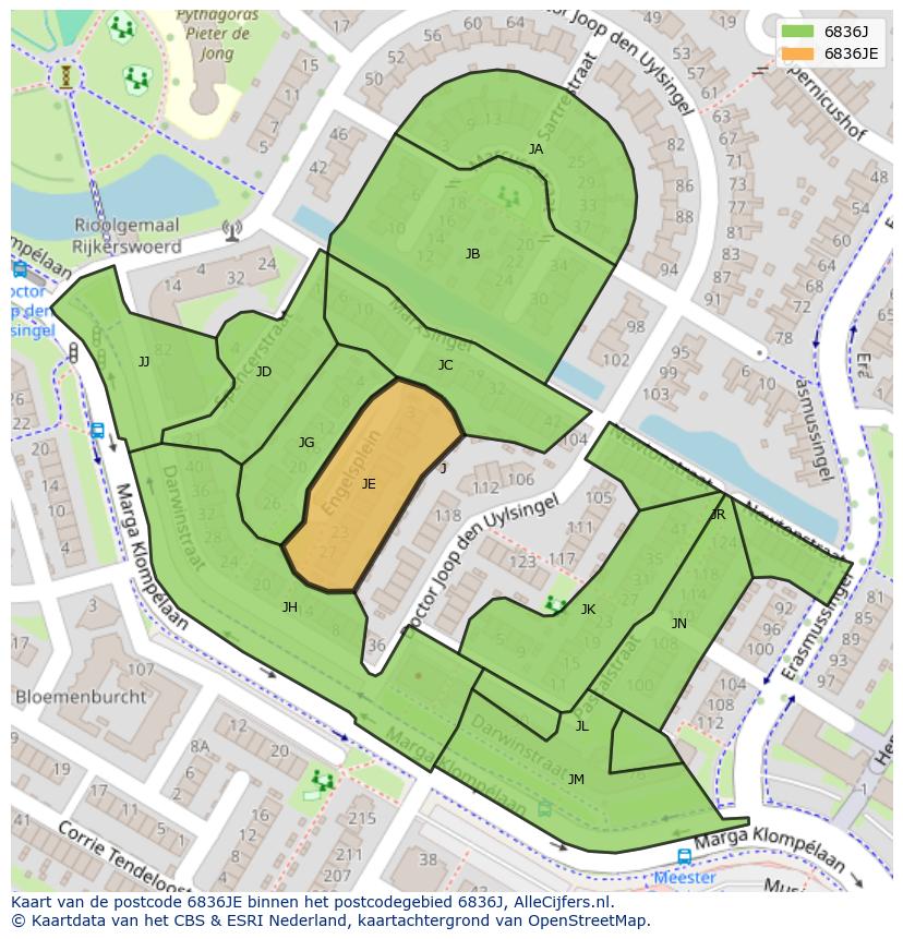 Afbeelding van het postcodegebied 6836 JE op de kaart.