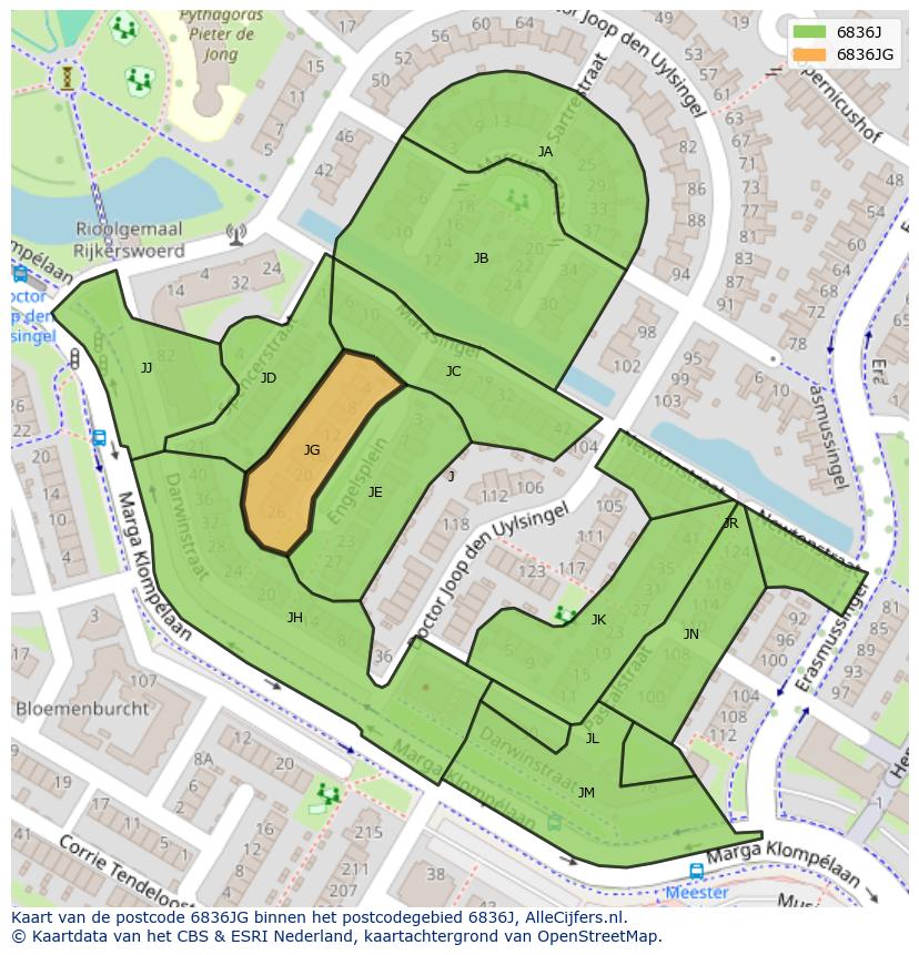 Afbeelding van het postcodegebied 6836 JG op de kaart.