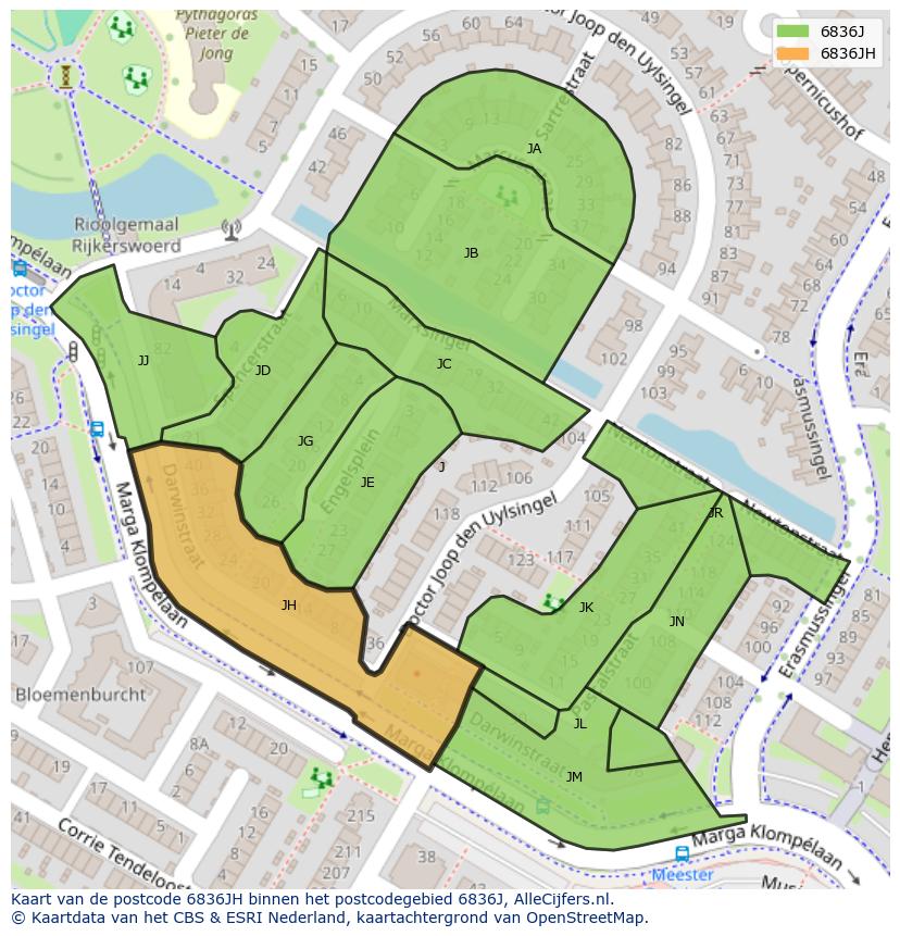 Afbeelding van het postcodegebied 6836 JH op de kaart.