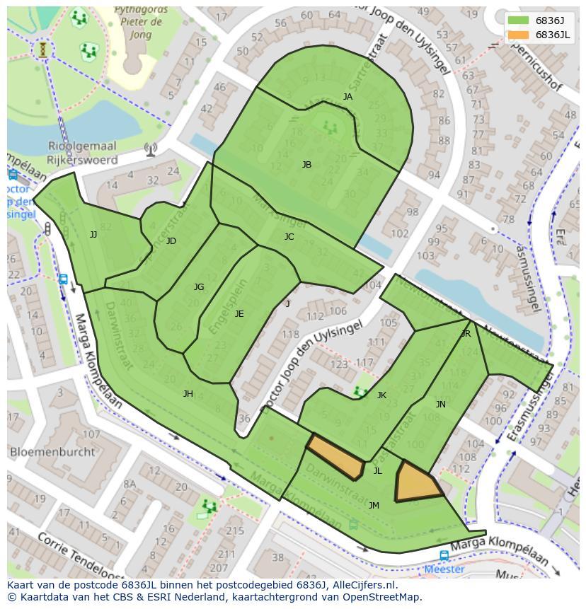 Afbeelding van het postcodegebied 6836 JL op de kaart.