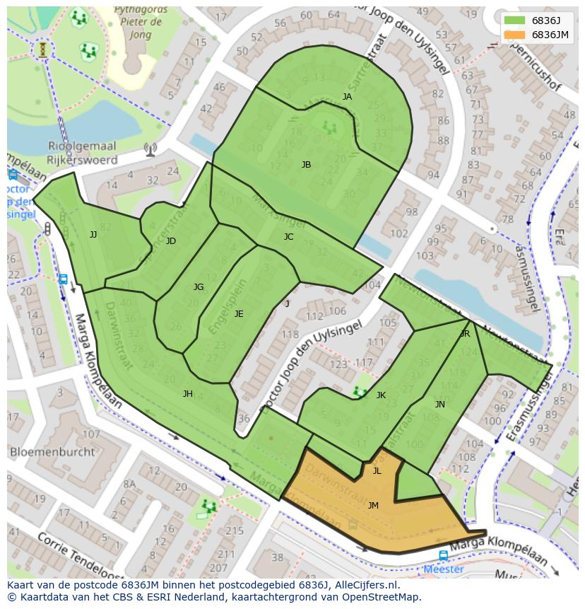 Afbeelding van het postcodegebied 6836 JM op de kaart.