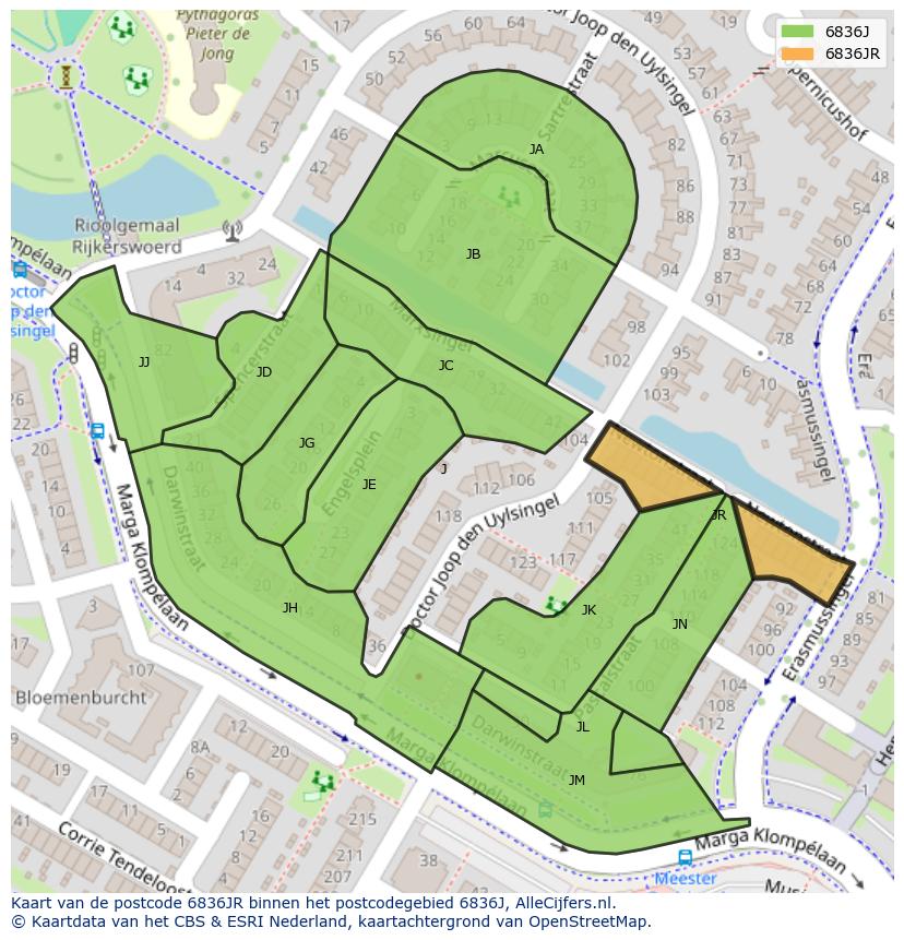 Afbeelding van het postcodegebied 6836 JR op de kaart.