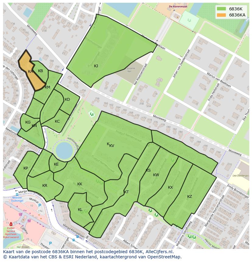 Afbeelding van het postcodegebied 6836 KA op de kaart.