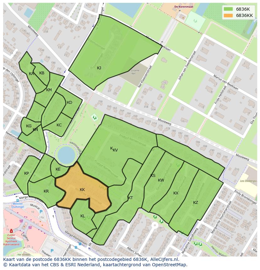 Afbeelding van het postcodegebied 6836 KK op de kaart.