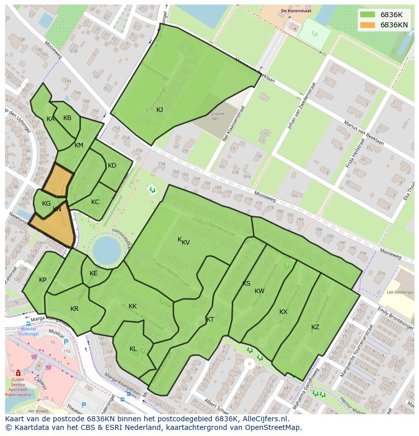 Afbeelding van het postcodegebied 6836 KN op de kaart.