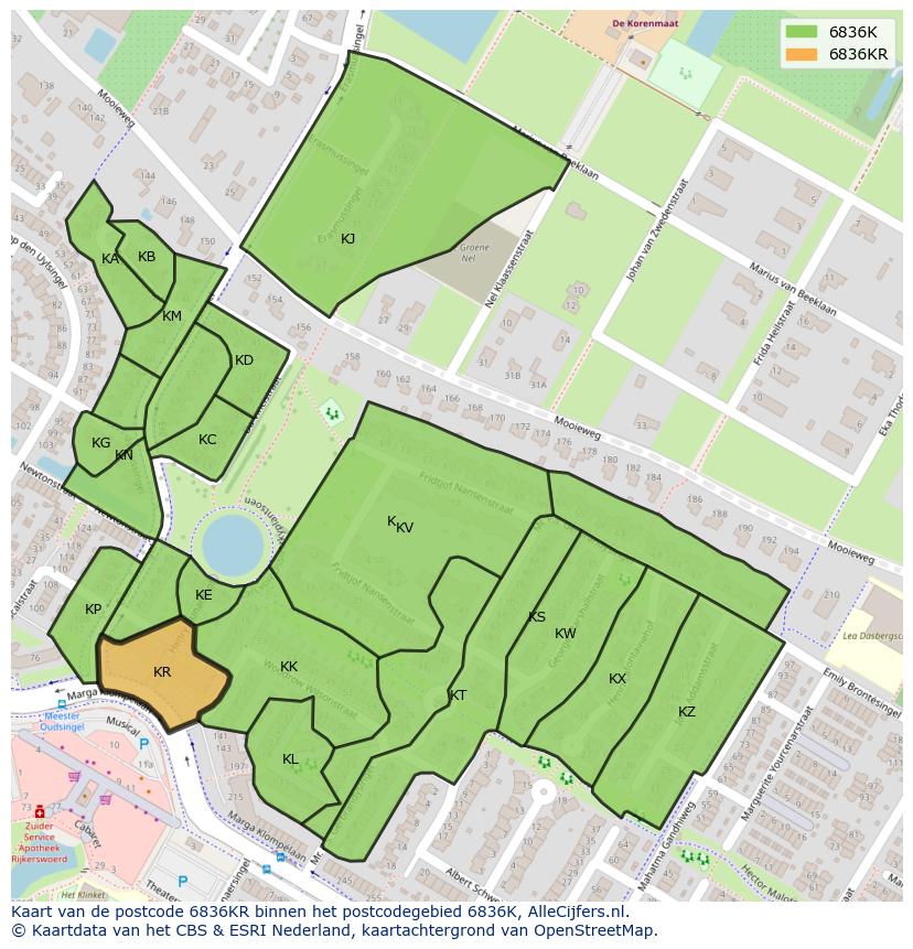 Afbeelding van het postcodegebied 6836 KR op de kaart.