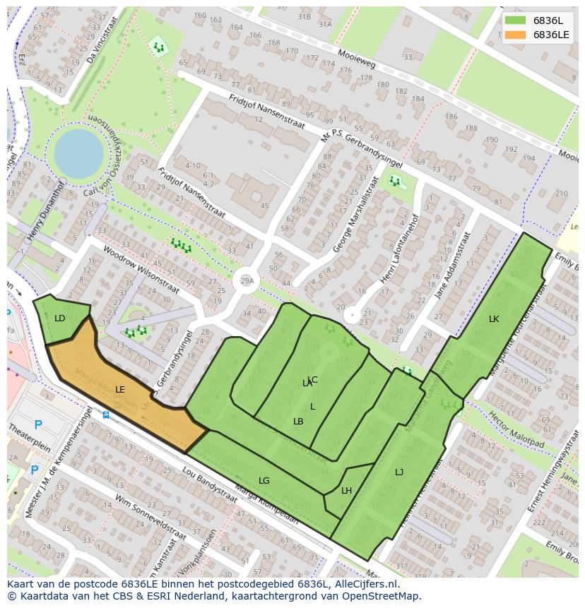 Afbeelding van het postcodegebied 6836 LE op de kaart.