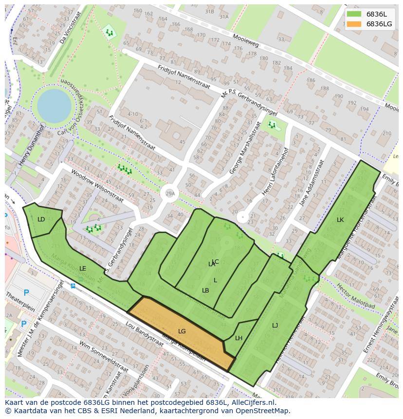 Afbeelding van het postcodegebied 6836 LG op de kaart.
