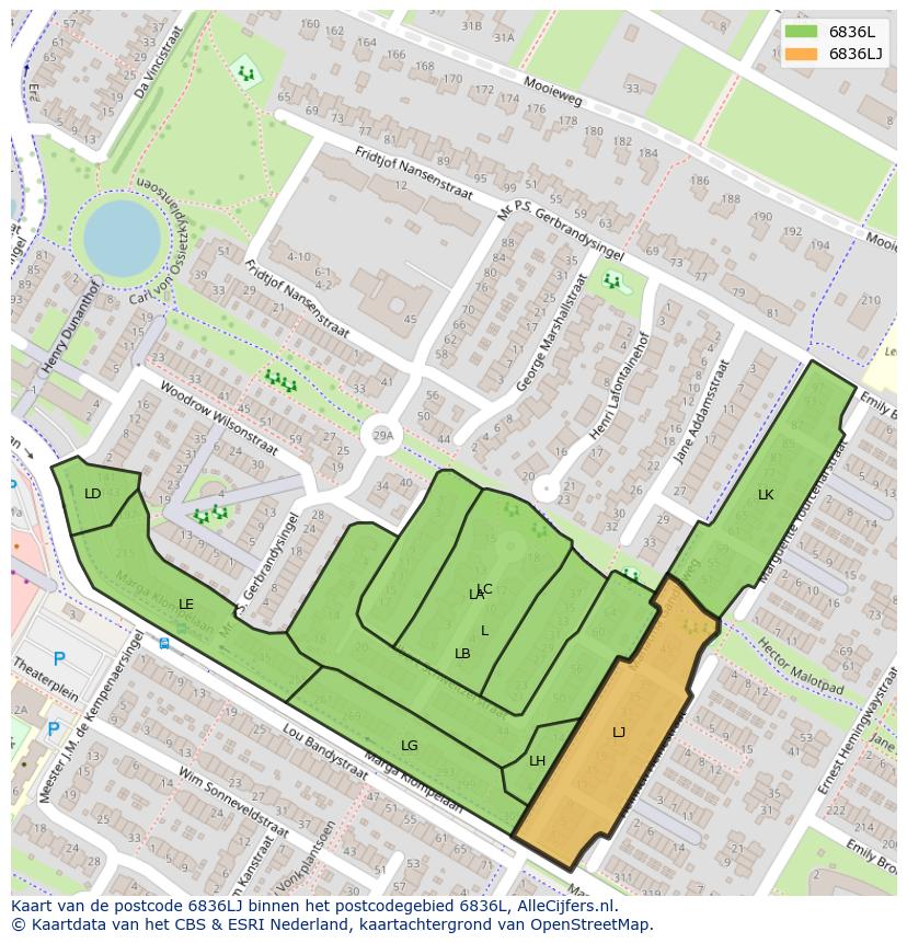 Afbeelding van het postcodegebied 6836 LJ op de kaart.