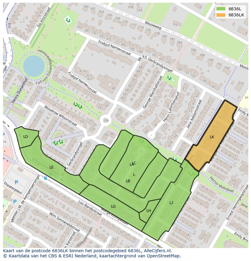 Afbeelding van het postcodegebied 6836 LK op de kaart.