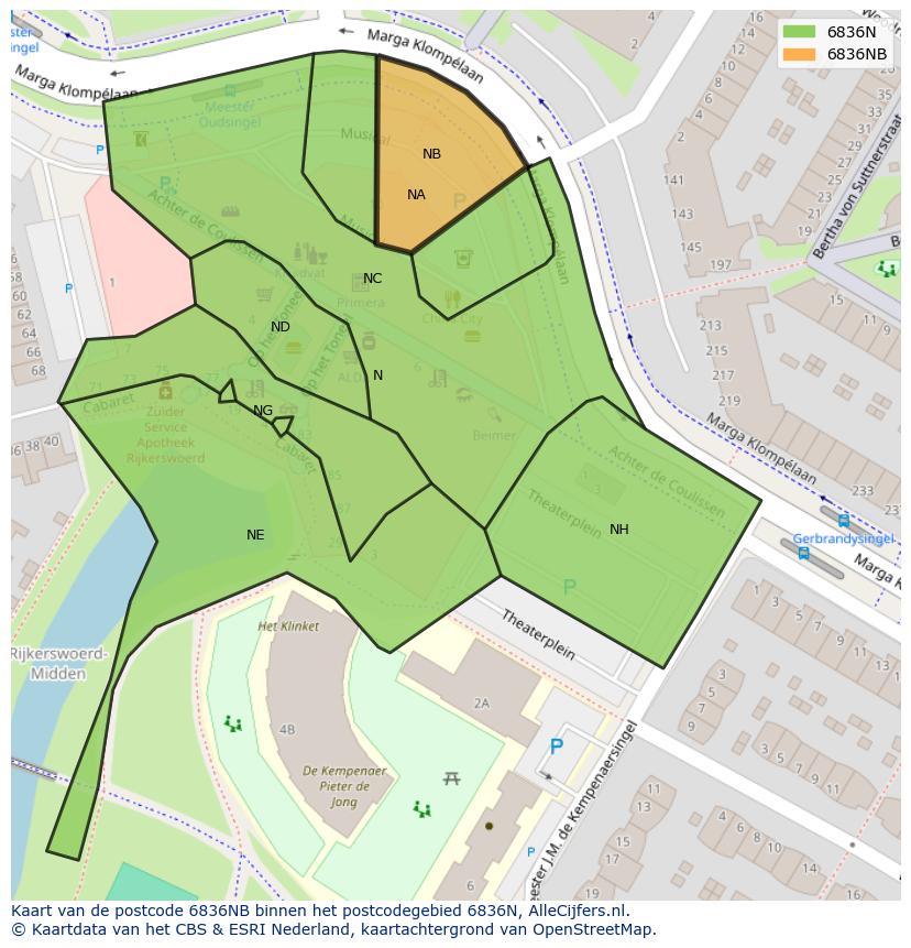 Afbeelding van het postcodegebied 6836 NB op de kaart.