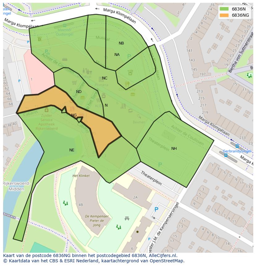 Afbeelding van het postcodegebied 6836 NG op de kaart.