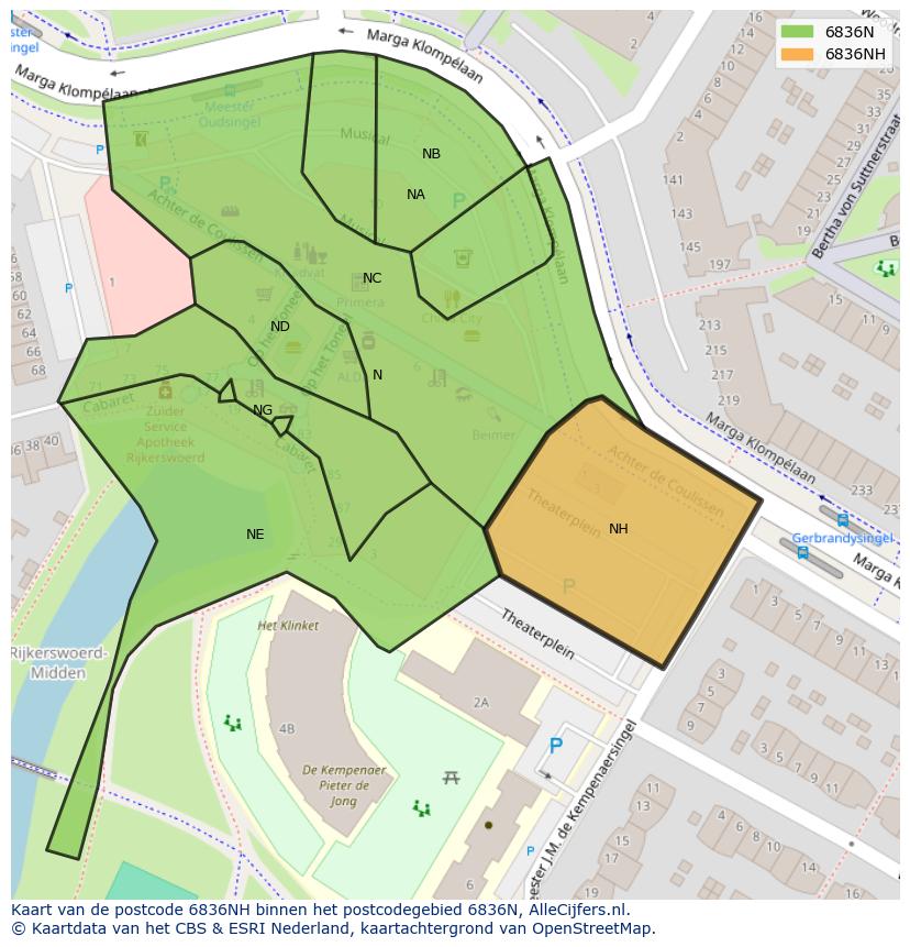 Afbeelding van het postcodegebied 6836 NH op de kaart.