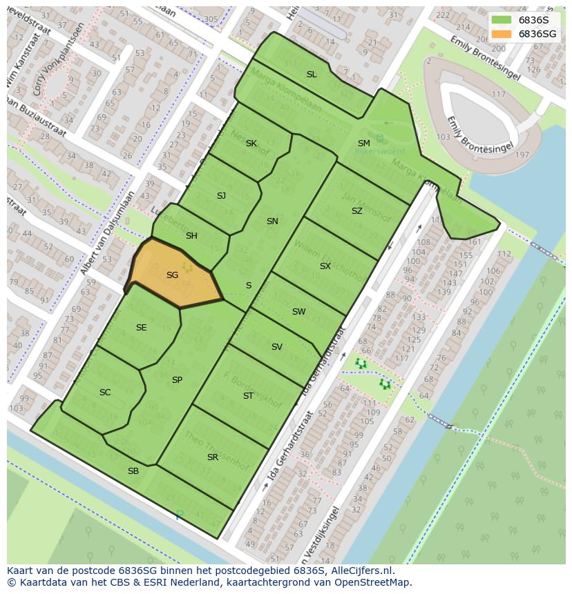 Afbeelding van het postcodegebied 6836 SG op de kaart.