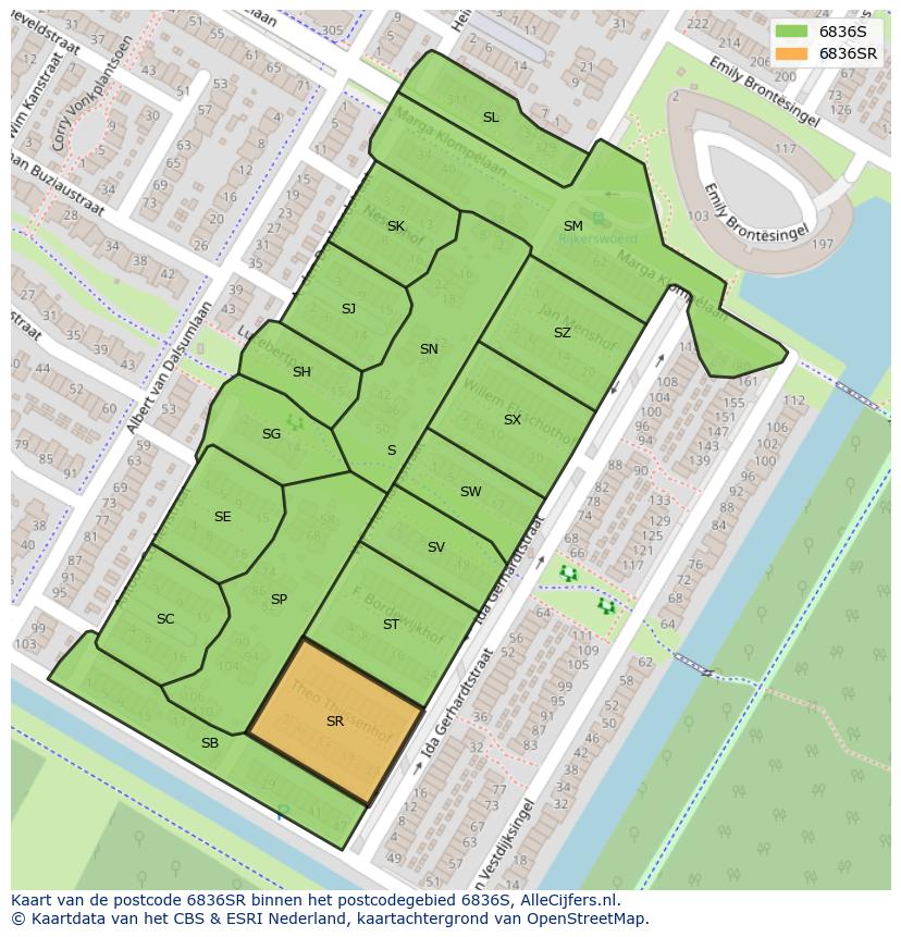 Afbeelding van het postcodegebied 6836 SR op de kaart.