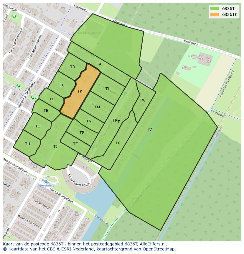 Afbeelding van het postcodegebied 6836 TK op de kaart.
