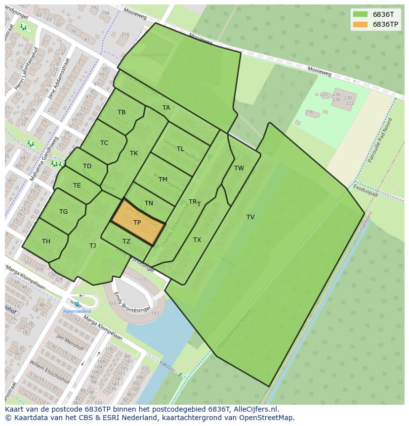 Afbeelding van het postcodegebied 6836 TP op de kaart.