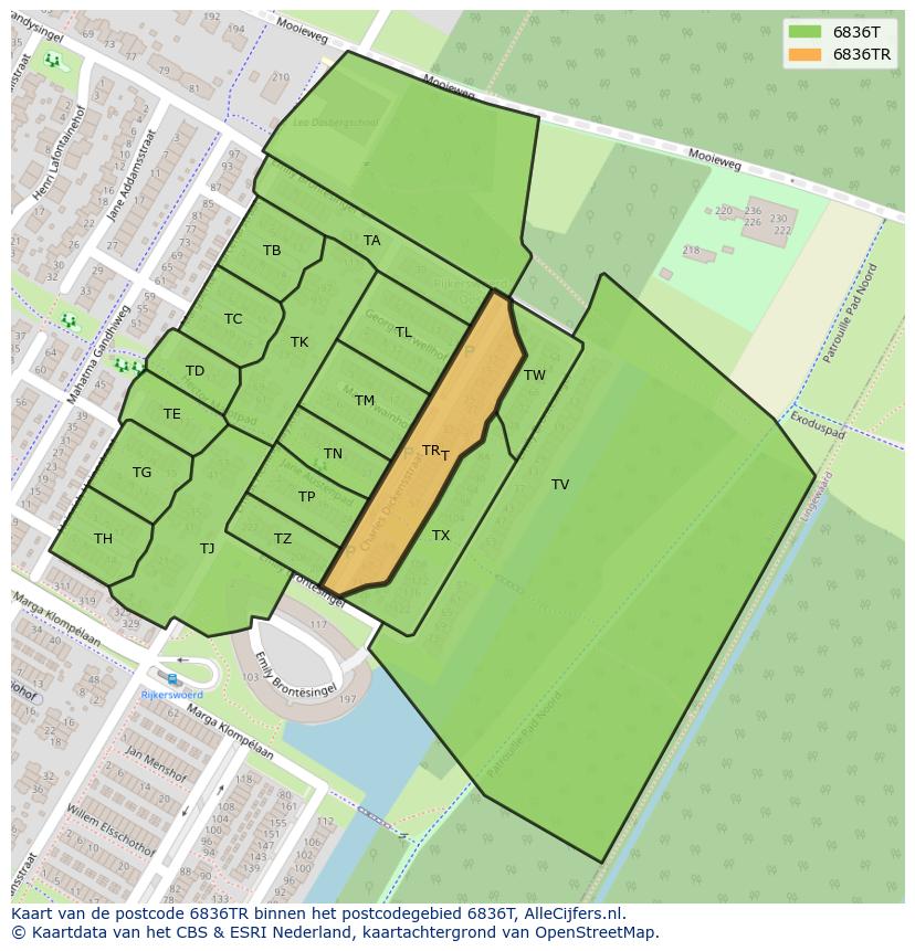Afbeelding van het postcodegebied 6836 TR op de kaart.
