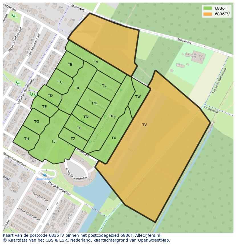 Afbeelding van het postcodegebied 6836 TV op de kaart.